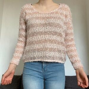 H&M Pink Textured Knit Striped Sweater Long Sleeve Womens Size Medium